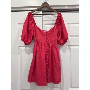Maeve Anthropologie Womens M Red Puff Babydoll Smocked Sweetheart Corset Dress